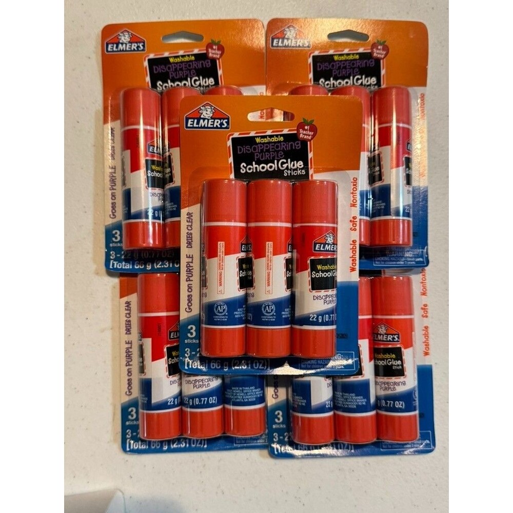 Elmer's Giant Glue Sticks 15 pack!! 2.31 oz Washable Disappearing Purple